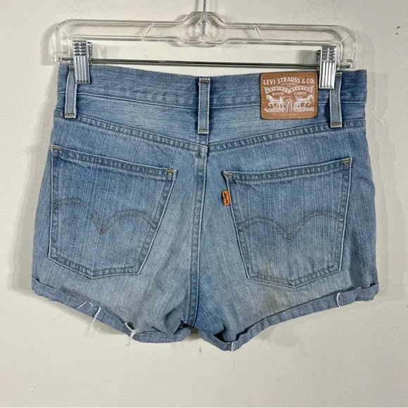 LEVI’S White Label Orange Tab Light Wash Jean Shorts Rolled Cuff Womens 25 In - Picture 2 of 6